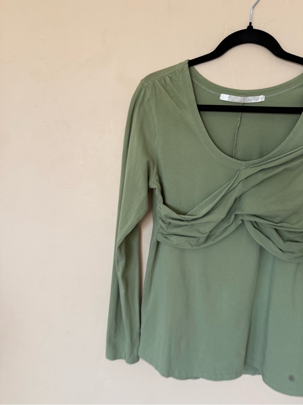 Twist Front Long Sleeve Top Athleta Sage Green Stretch Medium - Picture 4 of 9